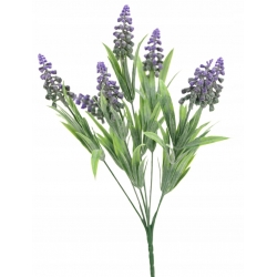 Bukiet wiosna SZAFIRKI sztuczne 7x fioletowych kwiatów z listkami Wys. 32cm