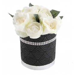 BUKIET Flower Box czarno srebrny RÓŻE i PEŁNIKI - nr 40