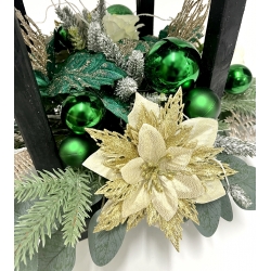 WIĄZANKA Stroik BOŻONARODZENIOWY w czarnym LAMPIONIE z zieloną poinsecją