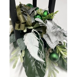 WIĄZANKA Stroik BOŻONARODZENIOWY w czarnym LAMPIONIE ze srebrną poinsecją