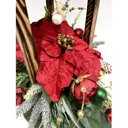 WIĄZANKA Stroik BOŻONARODZENIOWY w brązowym LAMPIONIE z czerwoną poinsecją