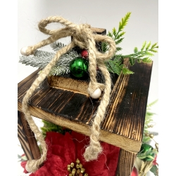 WIĄZANKA Stroik BOŻONARODZENIOWY w brązowym LAMPIONIE z czerwoną poinsecją