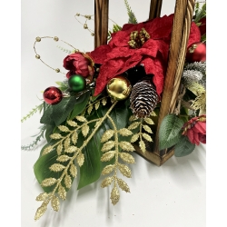 WIĄZANKA Stroik BOŻONARODZENIOWY w brązowym LAMPIONIE z czerwoną poinsecją