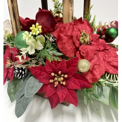 WIĄZANKA Stroik BOŻONARODZENIOWY w brązowym LAMPIONIE z czerwoną poinsecją