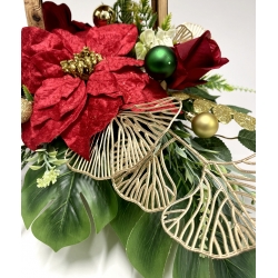 WIĄZANKA Stroik BOŻONARODZENIOWY w brązowym LAMPIONIE z czerwoną poinsecją