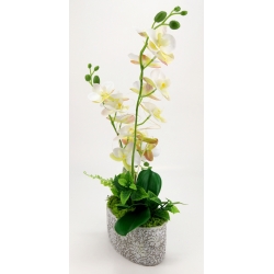 Kompozycja BIAŁY SZTUCZNY GUMOWY STORCZYK w betonowej osłonce z chrobotkiem ST-13