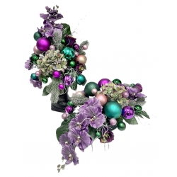 Komplet wiązanka i bukiet BOŻONARODZENIOWY PREMIUM odc. FIOLET z bombkami