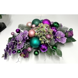 Komplet wiązanka i bukiet BOŻONARODZENIOWY PREMIUM odc. FIOLET z bombkami