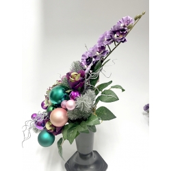 Komplet wiązanka i bukiet BOŻONARODZENIOWY PREMIUM odc. FIOLET z bombkami