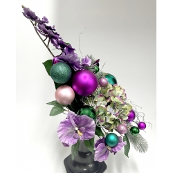 Komplet wiązanka i bukiet BOŻONARODZENIOWY PREMIUM odc. FIOLET z bombkami