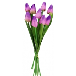Bukiet 9x satynowe TULIPANY kolor FIOLETOWY wys. 37cm