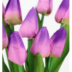 Bukiet 9x satynowe TULIPANY kolor FIOLETOWY wys. 37cm