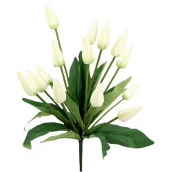 Bukiet 14x satynowe TULIPANY kolor BIAŁY z zielenią wysokość 46cm