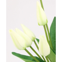 Bukiet 14x satynowe TULIPANY kolor BIAŁY z zielenią wysokość 46cm