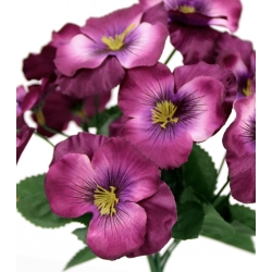 Bukiet BRATKI PURPURA sztuczne satynowe z listkami 14x kwiatków, wys. 24cm