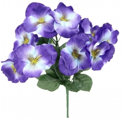 Bukiet BRATKI NIEBIESKIE sztuczne satynowe z listkami 14x kwiatków Wys.24cm