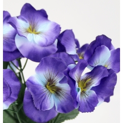 Bukiet BRATKI NIEBIESKIE sztuczne satynowe z listkami 14x kwiatków Wys.24cm