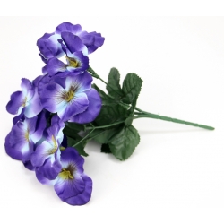 Bukiet BRATKI NIEBIESKIE sztuczne satynowe z listkami 14x kwiatków Wys.24cm