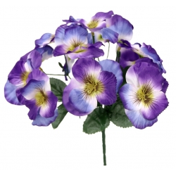 Bukiet BRATKI FIOLETOWE sztuczne satynowe z listkami 14x kwiatków Wys.24cm