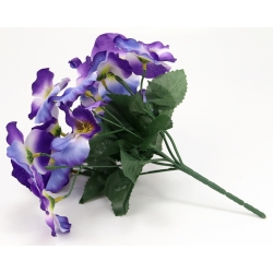 Bukiet BRATKI FIOLETOWE sztuczne satynowe z listkami 14x kwiatków Wys.24cm