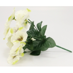 Bukiet BRATKI BIAŁE sztuczne satynowe z listkami 14x kwiatków Wys.24cm