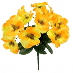 Bukiet BRATKI ŻÓŁTE sztuczne satynowe z listkami 14x kwiatków Wys.24cm