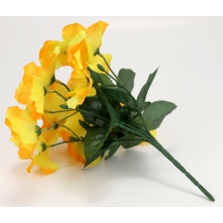 Bukiet BRATKI ŻÓŁTE sztuczne satynowe z listkami 14x kwiatków Wys.24cm