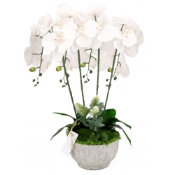 Kompozycja BIAŁE satynowe STORCZYKI LUX w betonowej osłonce Wys. ~56cm