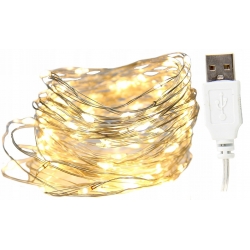 LAMPKI na DRUCIKU 100 LED na USB dł. 10m B. CIEPŁE