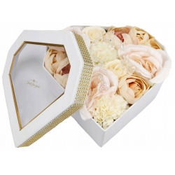 BUKIET białe pudełko DIAMENT satynowe kwiaty LUX