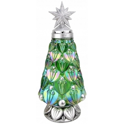 ZNICZ CHOINKA DUŻA zielono tęczowe szkło, motyw srebrnych bombek, Wkład 60h