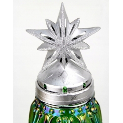 ZNICZ CHOINKA DUŻA zielono tęczowe szkło, motyw srebrnych bombek, Wkład 60h