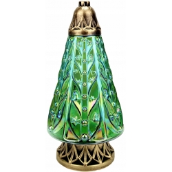 ZNICZ CHOINKA DUŻA elegancka, przetłaczane zielono tęczowe szkło, Wkład 60h