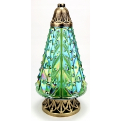 ZNICZ CHOINKA DUŻA elegancka, przetłaczane zielono tęczowe szkło, Wkład 60h