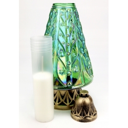 ZNICZ CHOINKA DUŻA elegancka, przetłaczane zielono tęczowe szkło, Wkład 60h