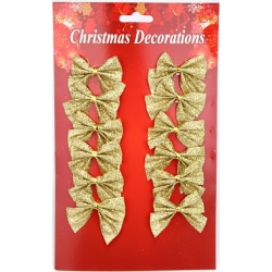 KPL. 12x mała KOKARDA ZŁOTA brokatowa na druciku 5x4cm