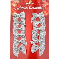 KPL. 12x mała KOKARDA SREBRNA brokatowa na druciku 5x4cm