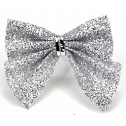 KPL. 12x mała KOKARDA SREBRNA brokatowa na druciku 5x4cm