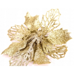 Kwiat Gwiazda Betlejemska ażurowa POINSECJA SZAMPAN złoty brokatowa 14cm