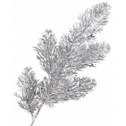 Gałązka świąteczna, gęsty świerk SREBRNY z brokatem, dł. 45cm
